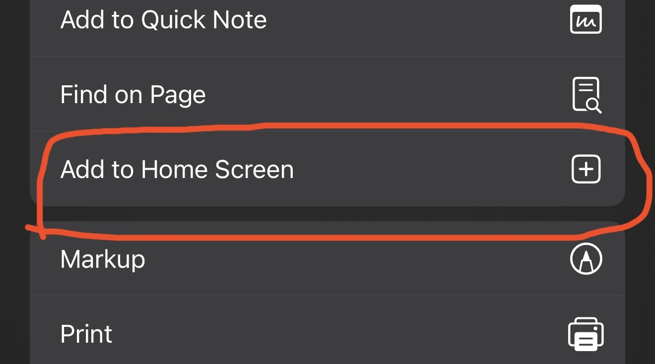 Choose Add to Home Screen